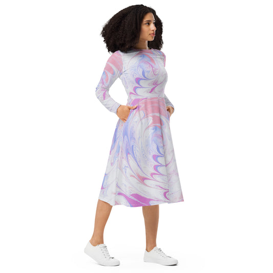 Fluid Colors Flair Women's Long Sleeve Midi Dress