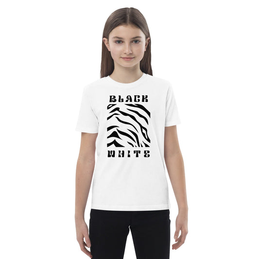 Unisex Kid's T-shirt Black White Tiger Print FLAKOUT