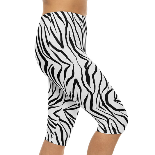 Striped Zebra Vibrance Women’s Capri Leggings - FLAKOUT