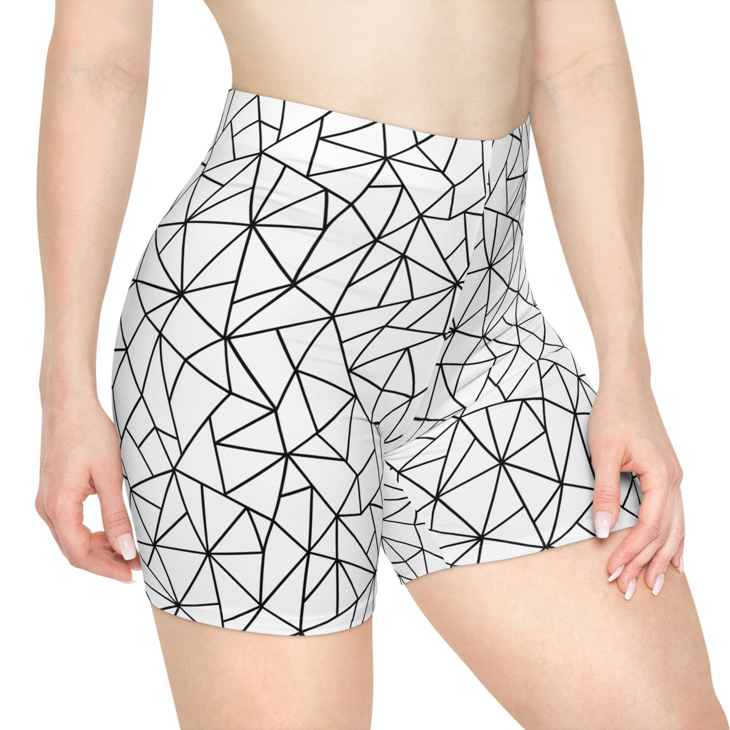 Angular Allure White Women's Biker Shorts - FLAKOUT