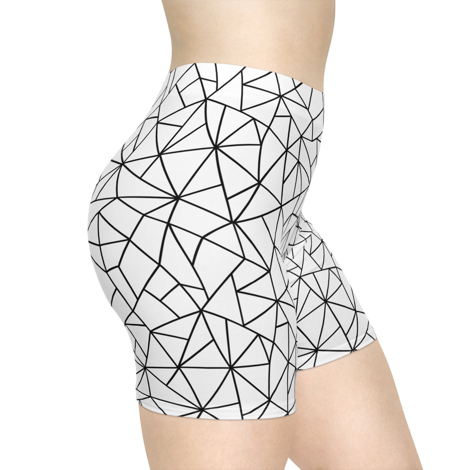 Angular Allure White Women's Biker Shorts - FLAKOUT