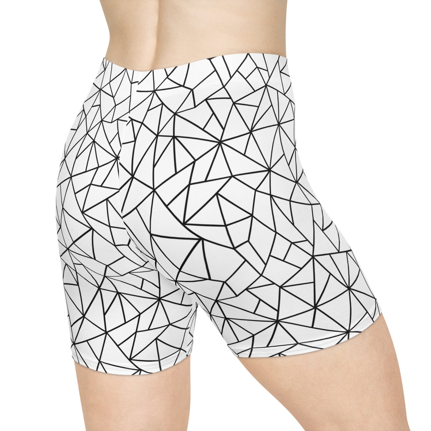 Angular Allure White Women's Biker Shorts - FLAKOUT