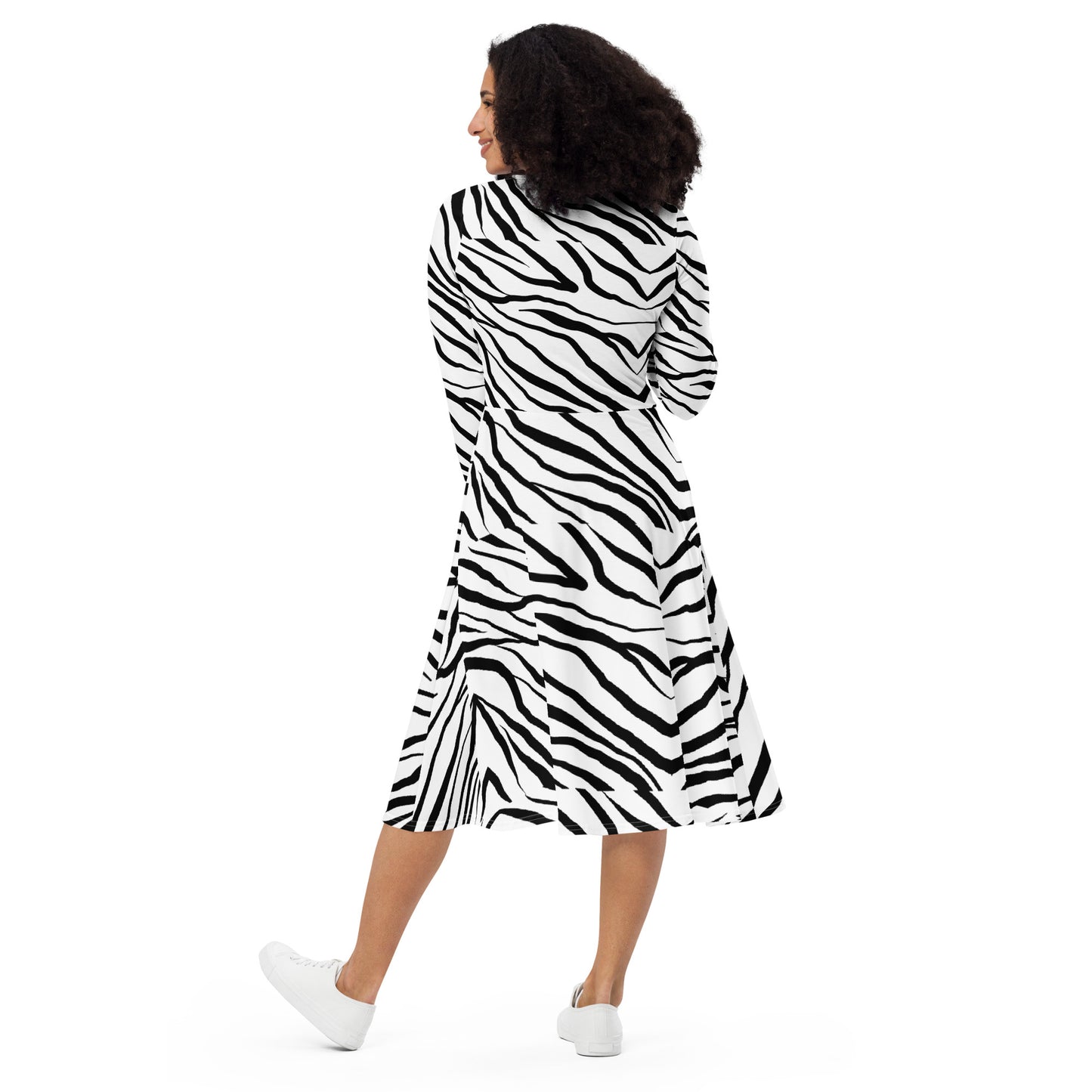 Striped Zebra Vibrance Women's Long Sleeve Midi Dress