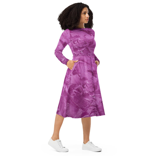 Ebonized Mulberry Women's Long Sleeve Midi Dress