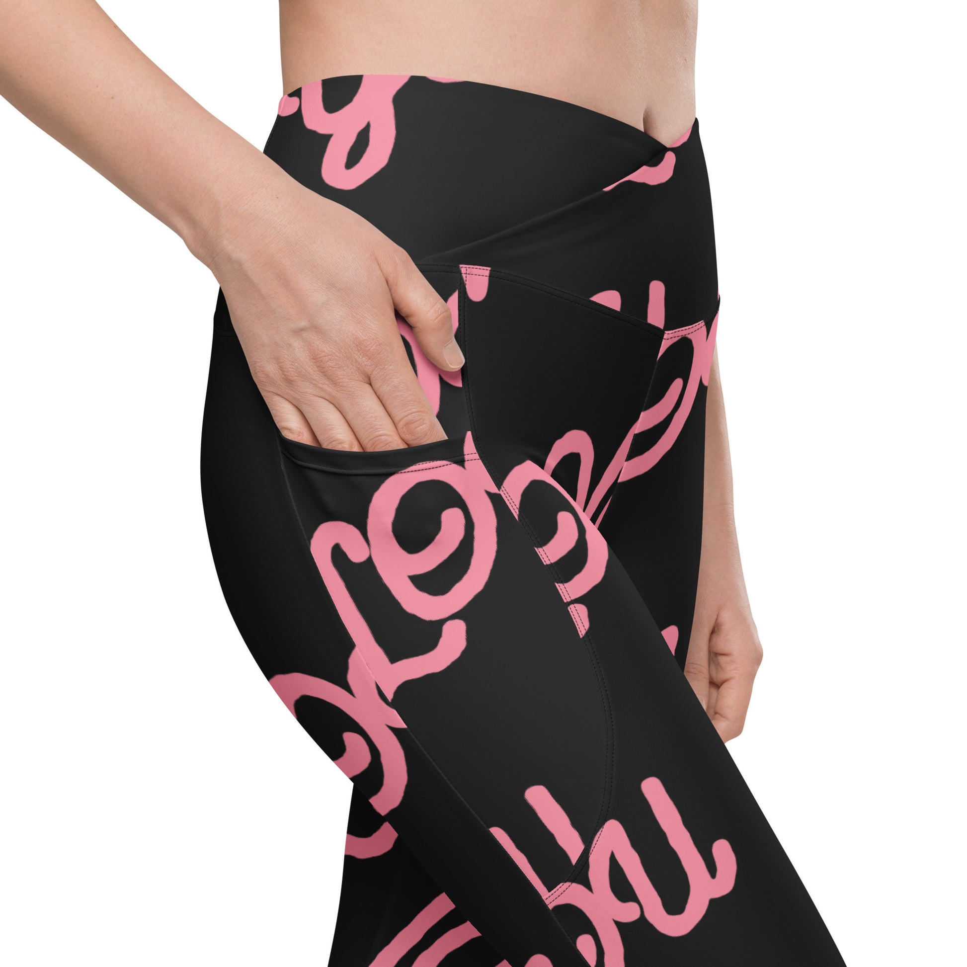 Love You Women's Recycled Crossover Leggings With Pockets - FLAKOUT