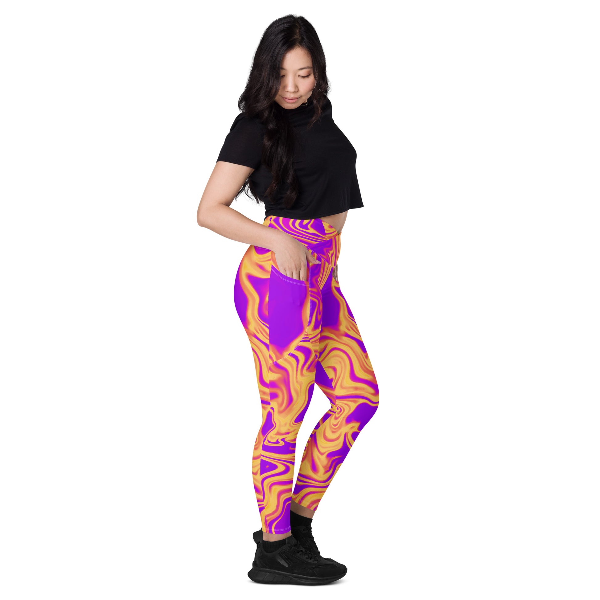 Cosmic Flow Women's Recycled Crossover Leggings With Pockets - FLAKOUT