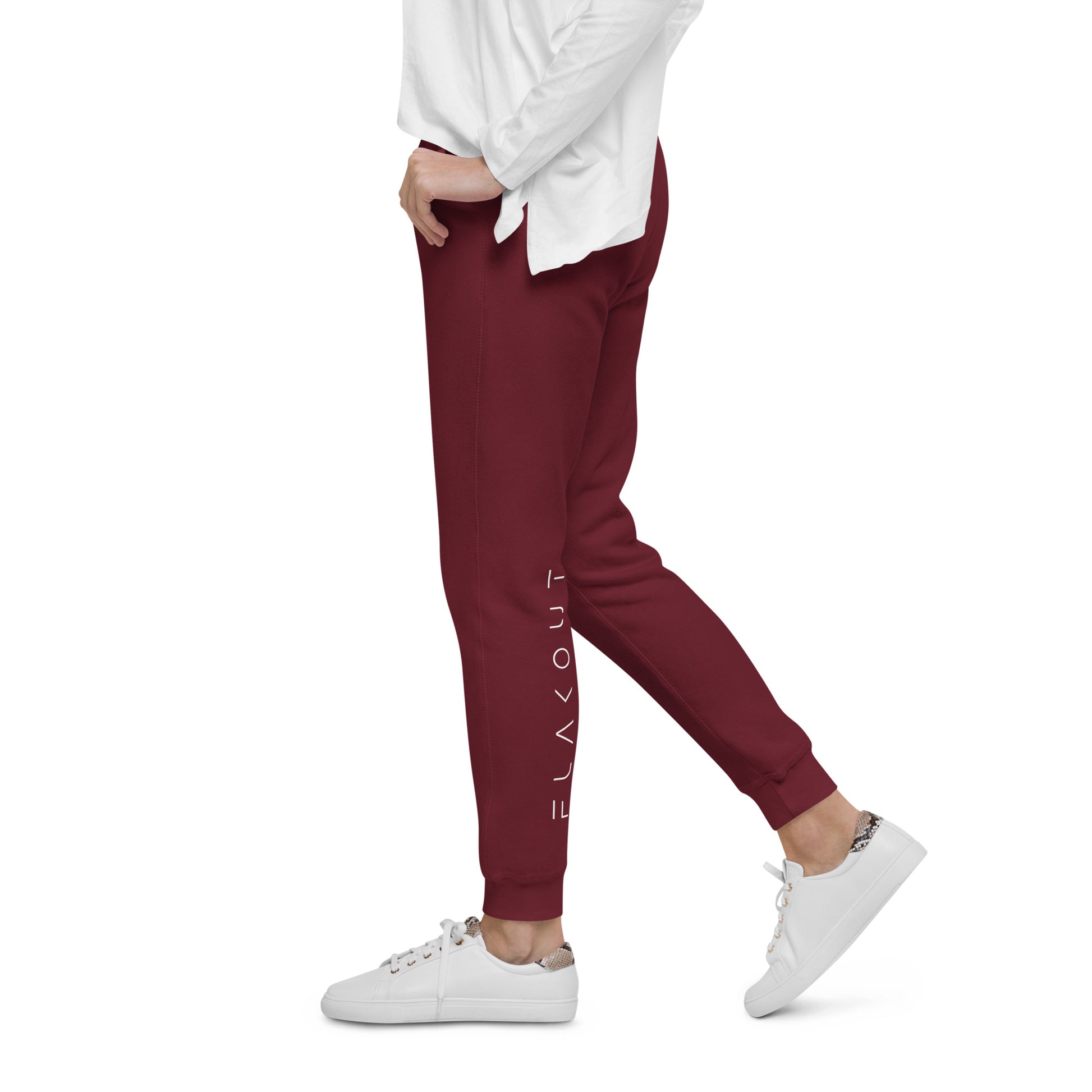 FLAKOUT Logo Back Leg Unisex Fleece Sweatpants - Maroon - FLAKOUT