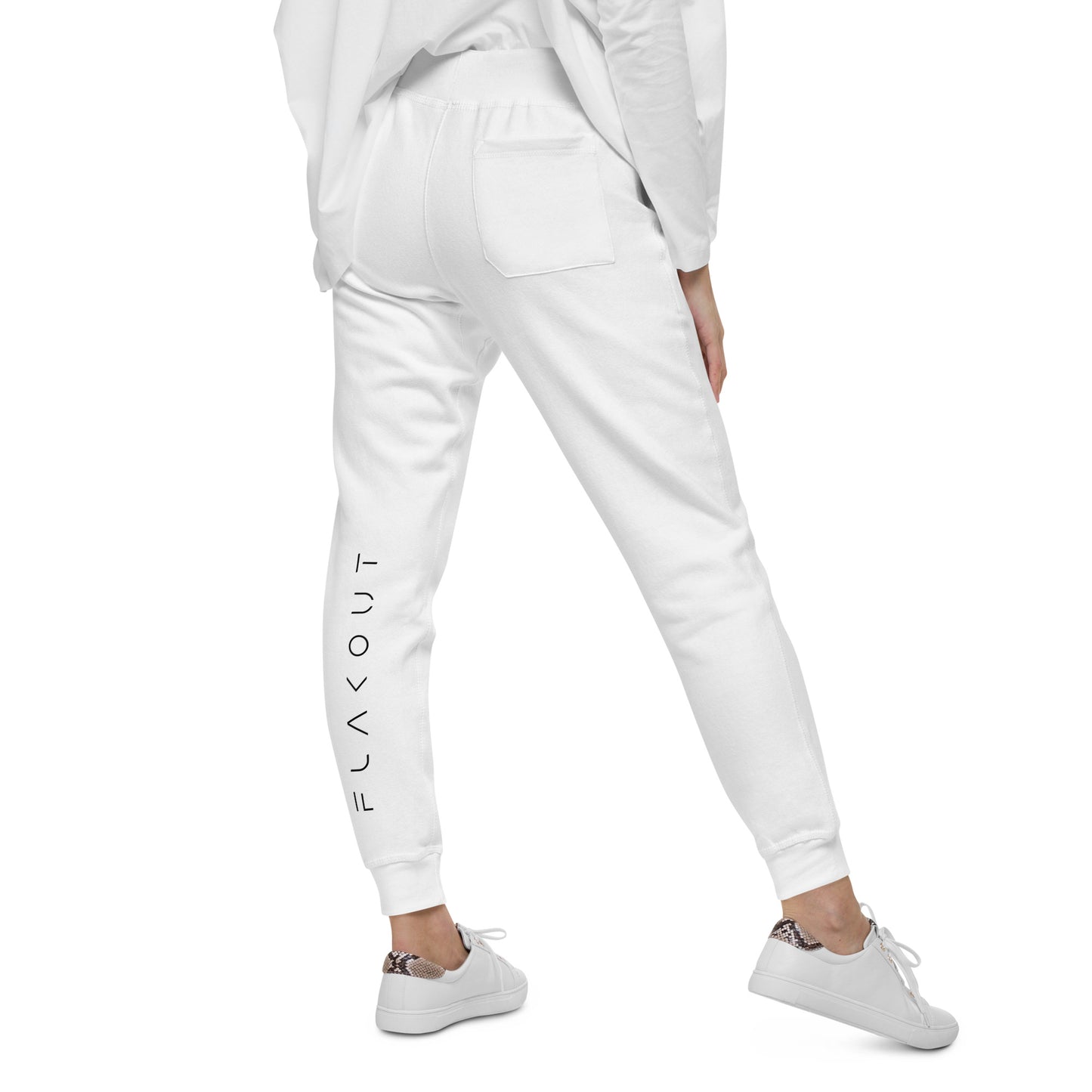 FLAKOUT Logo Back Leg Unisex Fleece Sweatpants - White - FLAKOUT