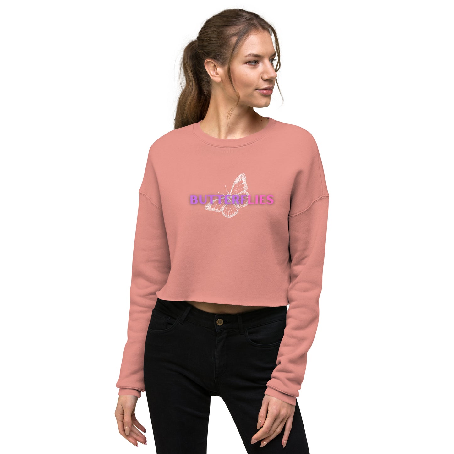 Whispers Of Wings Butterflies Women's Crop Sweatshirt - Mauve