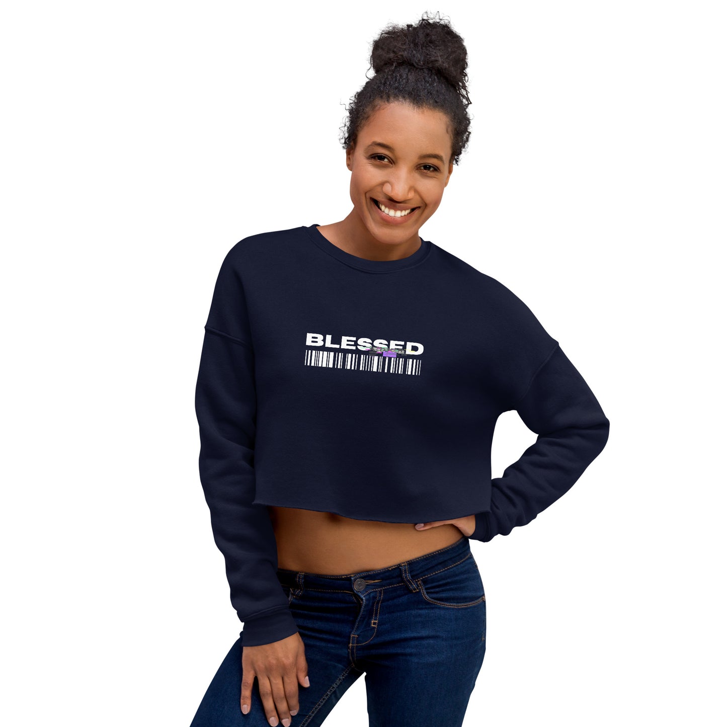 Divine Grace Blessed Women's Crop Sweatshirt - Navy