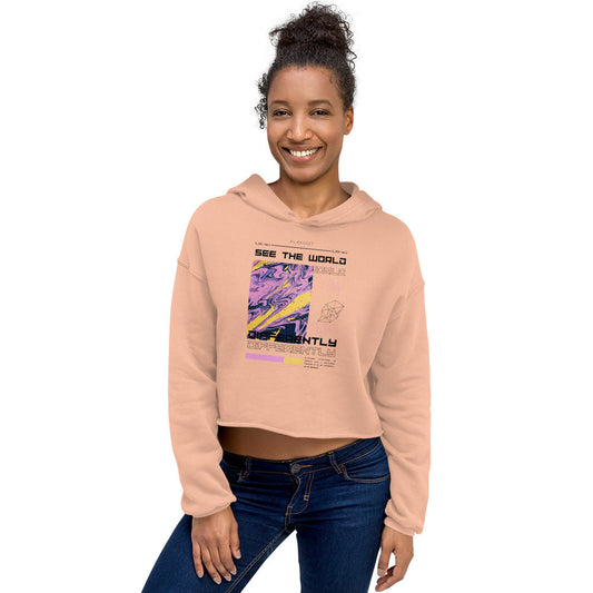 Women's Crop Hoodie See The World Differently Print FLAKOUT